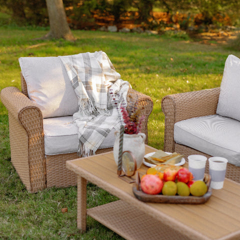 Luxury 5 Seats Wicker Patio Conversation Sofa Set with Wider Armrests