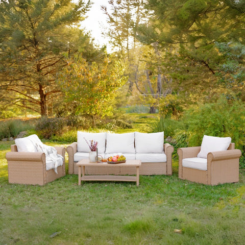 Luxury 5 Seats Wicker Patio Conversation Sofa Set with Wider Armrests