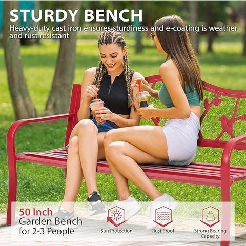 50" Patio Garden and Park Bench, Steel Frame Porch Chair Seat