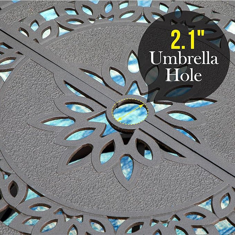 54" Round Cast Aluminum Patio Dining Table for 6 with Umbrella Hole