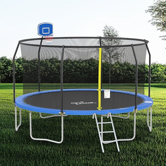 Outdoor Trampoline with Basketball Hoop and Ladder
