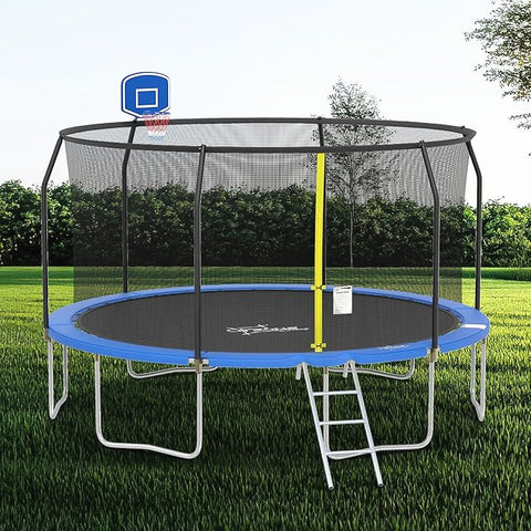 Outdoor Trampoline with Basketball Hoop and Ladder