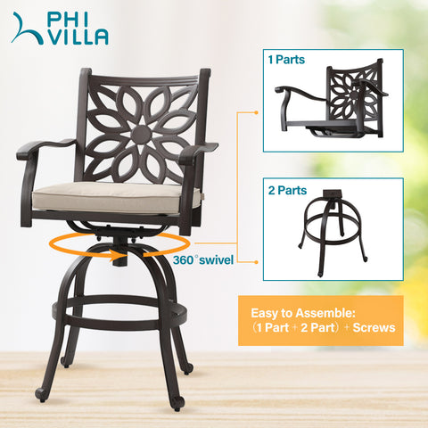 7-Piece Classic Cast aluminum Swivel Patio Bar Stool Sets