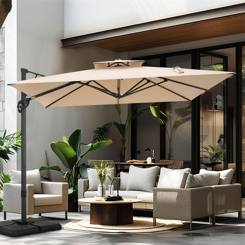 9X12ft Rectangular Outdoor Cantilever Offset Umbrella for Garden, Pool