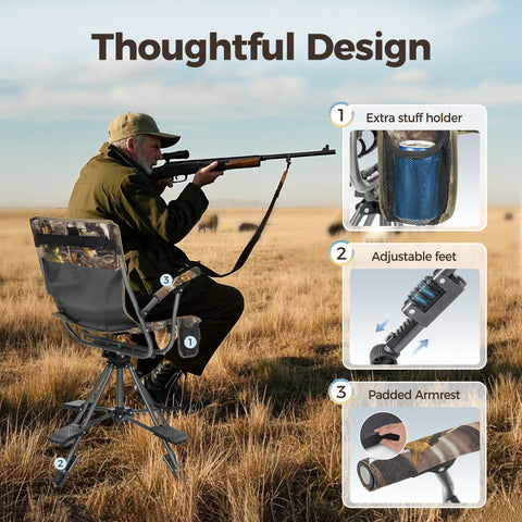 360° Silent Swivel Blind Hunting Chair with Shooting Pedals