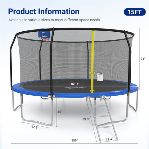 Outdoor Trampoline with Basketball Hoop and Ladder
