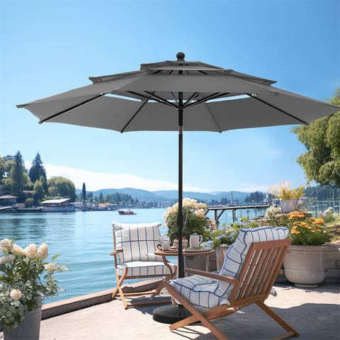 10ft 3 Tier Auto-tilt Patio Umbrella Outdoor Double Vented Umbrella