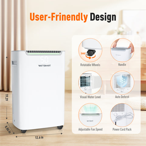 High Efficiency Home Dehumidifier with 3 Modes for Large Room