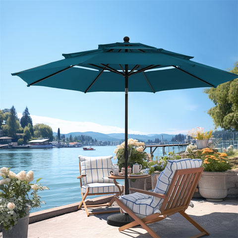 10ft 3 Tier Auto-tilt Patio Umbrella Outdoor Double Vented Umbrella