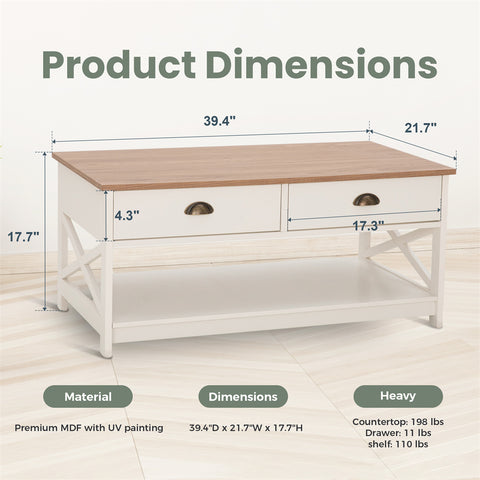 PHI VILLA Farmhouse-Inspired Manufactured Wood Coffee Table
