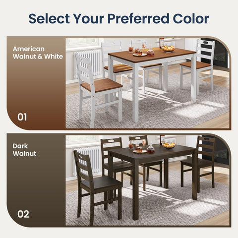5-Piece Solid Rubber Wood Dining Set for Kitchen and Dining Room