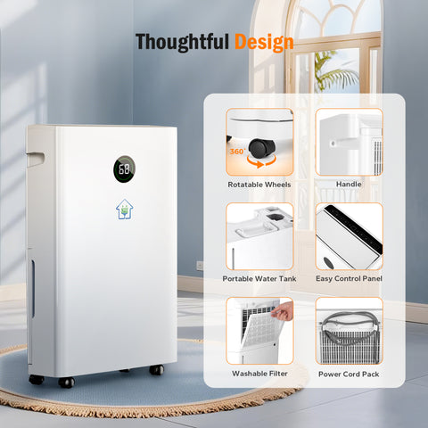 High Efficiency Home Dehumidifier with 3 Modes for Large Room