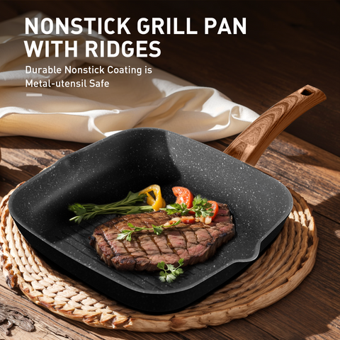 Induction Nonstick Granite-Coating 17 Piece Cookware Set,Kitchen Academy