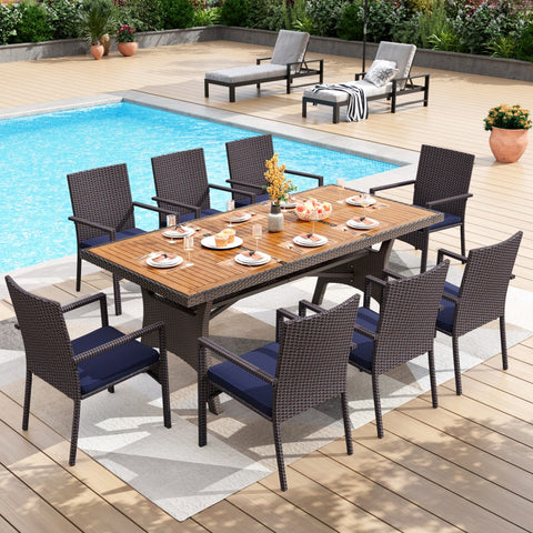 9 Piece Acacia Wood Outdoor Dining Set with Wicker Rattan Haiti Chairs-PHI VILLA