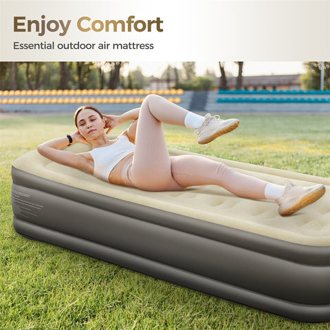 19” Twin Foldable Inflatable Air Mattress with Built-in Pump and Pillow for Camping and Home Guests