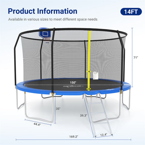 Outdoor Trampoline with Basketball Hoop and Ladder