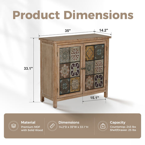 Antique Metal Block Veneer Accent Cabinet