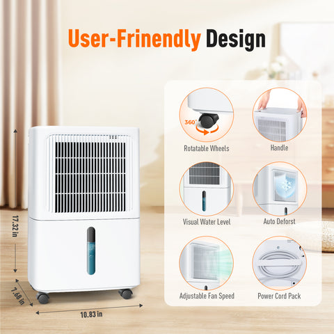 High Efficiency Home Dehumidifier with 3 Modes for Large Room