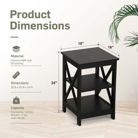 Black End Table Side Table for Living Room, Set of 2