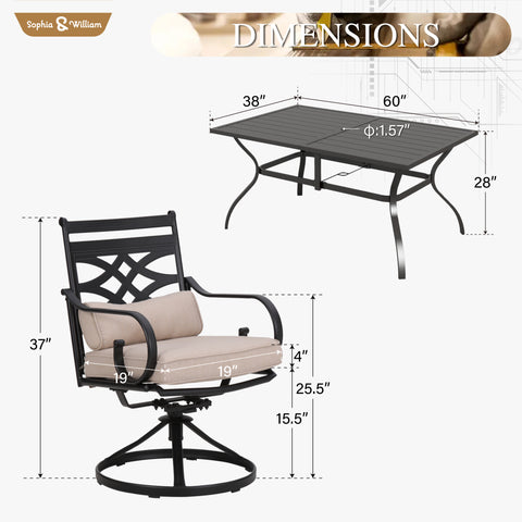 8-Piece 13ft Umbrella Patio Dining Set with Elegant Cast Iron Pattern Swivel Chairs