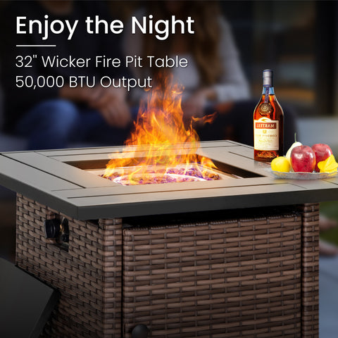 Upgraded Rattan Outdoor Sofa with 56" Rattan Fire Pit Table