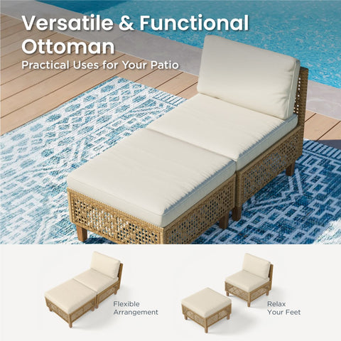 Boho Style Outdoor Wicker Conversation Sofa set with Acacia Wood Coffee Table