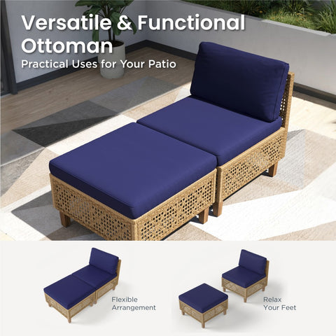 Boho Style Outdoor Wicker Conversation Sofa set with Acacia Wood Coffee Table
