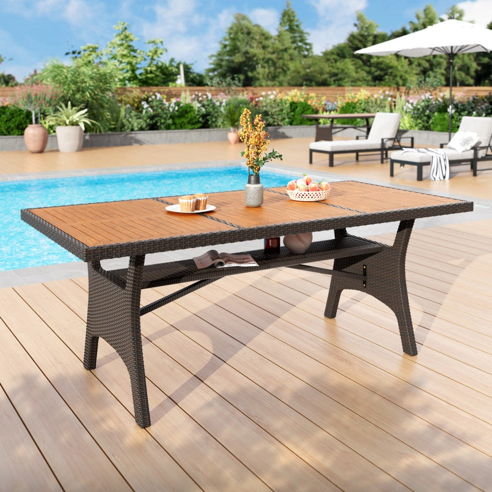 Acacia Wood Outdoor Dining Table with Rattan Accents 