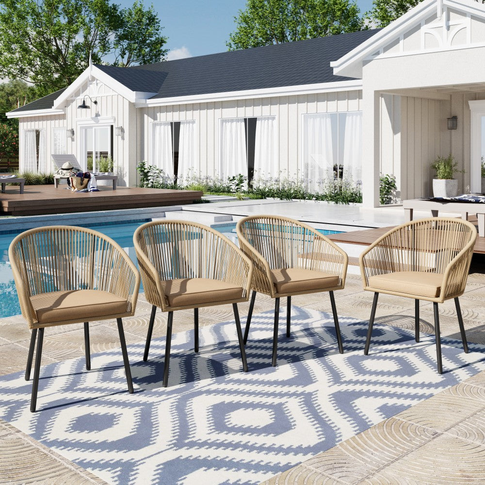 Four rattan rope chairs with cushions