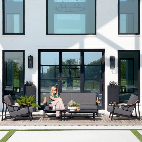 5-Seater Outdoor Conversation Sofa Set with Extra Thick Cushion and 2 Coffee Table