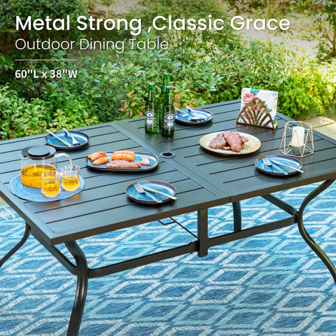 8-Piece 13ft Umbrella Patio Dining Set with Denim Blue / Grey Textilene Swivel Chair
