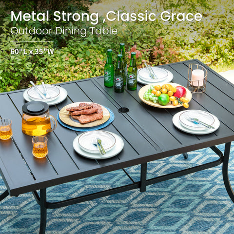 8-Piece 13ft Umbrella Patio Dining Set with Denim Blue / Grey Textilene Swivel Chair
