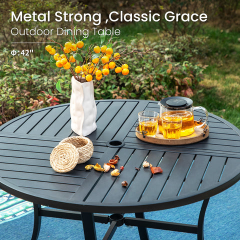 5-Piece Patio Dining Set Textilene Swivel Chairs & Geometrically Stamped Round Table