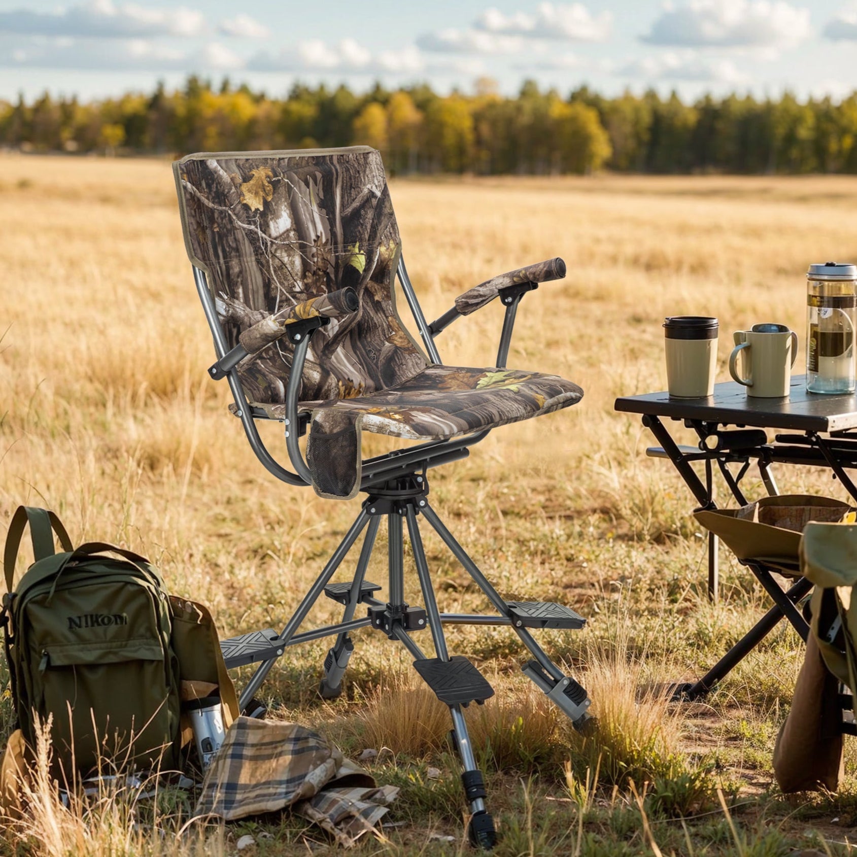 Alpha Camp No Assembly 360° Silent Swivel Hunting Chair with Shooting Pedals