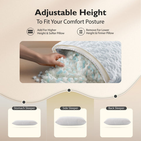 Adjustable Shredded Memory Foam Pillow for Neck and Shoulder Support, Set of 2