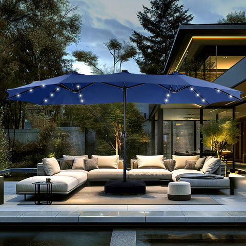 15ft Extra Large Double-Sided Patio Umbrella with Solar Powered LED Lights (Base Included)