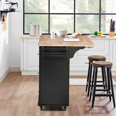 PHI VILLA Rolling Kitchen Island Cart with Drop-Leaf and Storage Features