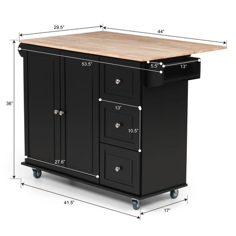 PHI VILLA Rolling Kitchen Island Cart with Drop-Leaf and Storage Features
