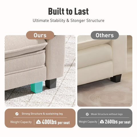 Modern Corduroy Sectional Cloud Sofa Set with Deep Seats for Living Room
