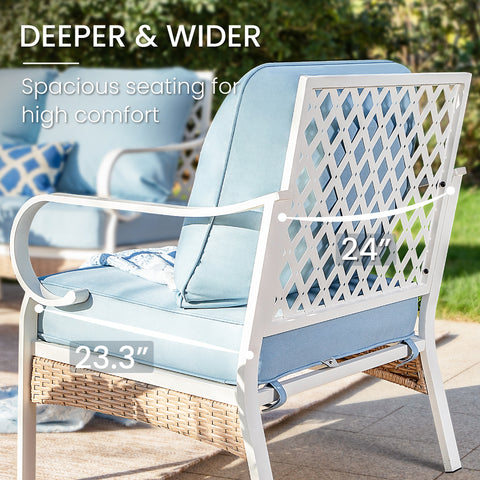 5-Seater Porcelain White Enlarged Sofa Set for Backyard