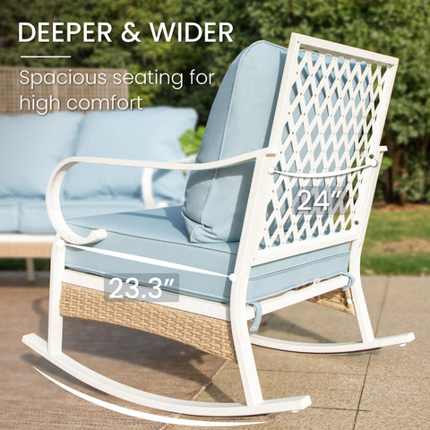 5-Seater Porcelain White Enlarged Sofa Set for Backyard