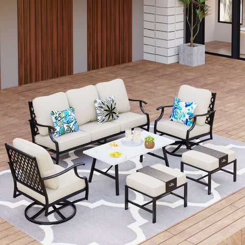5-Seat Thick Cushion Conversation Sets with Swivel Chairs & Ottoman