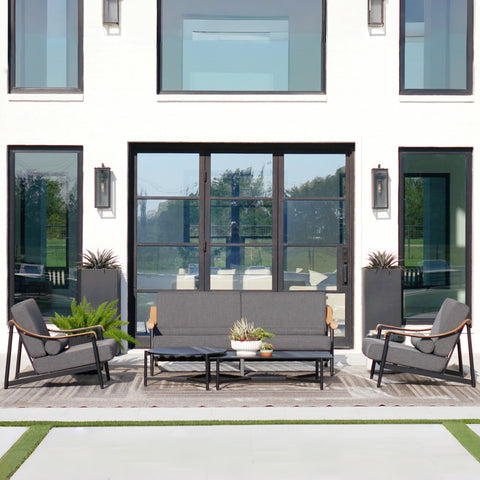 5-Seater Outdoor Conversation Sofa Set with Extra Thick Cushion and 2 Coffee Table