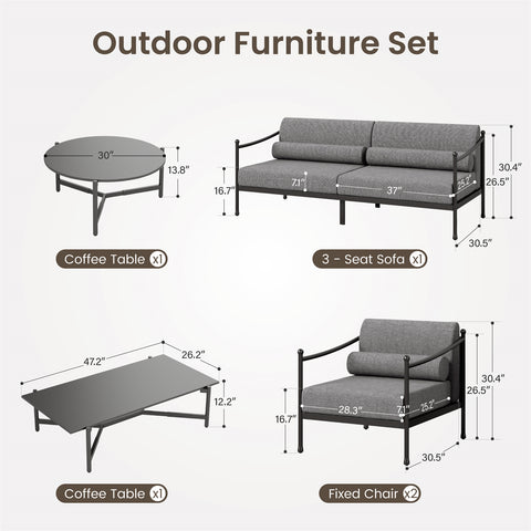 5-Seater Outdoor Conversation Sofa Set with Extra Thick Cushion and 2 Coffee Table