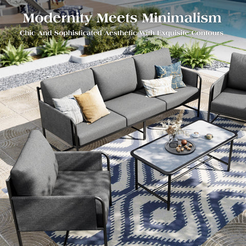 5-Seater Modern Textilene and Metal Outdoor Sofa Set with Coffee Table
