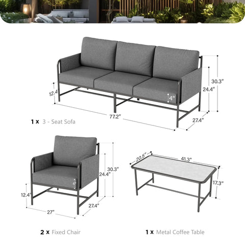 5-Seater Modern Textilene and Metal Outdoor Sofa Set with Coffee Table