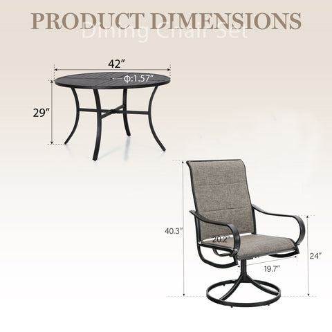 5-Piece Patio Dining Set Textilene Swivel Chairs & Geometrically Stamped Round Table