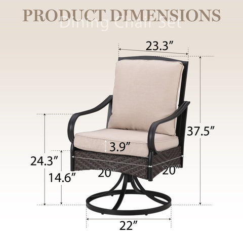 5-Piece Wood-look Table/Round Metal Table & Cushioned Rattan-steel Chairs Outdoor Dining Set