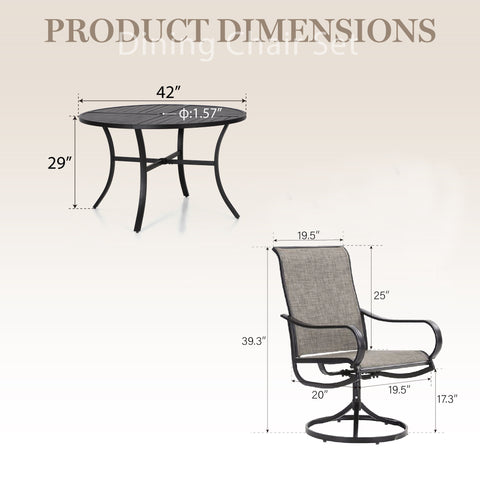 5-Piece Patio Dining Set Textilene Swivel Chairs & Geometrically Stamped Round Table
