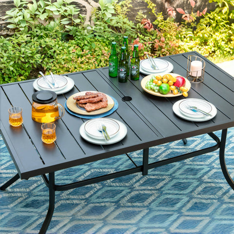 8-Piece 13ft Umbrella Patio Dining Set with High Back Textilene Swivel Chair and Metal Table